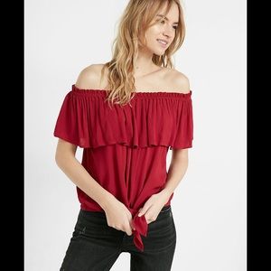Express Tie Front, Off the Shoulder Ruffled Top